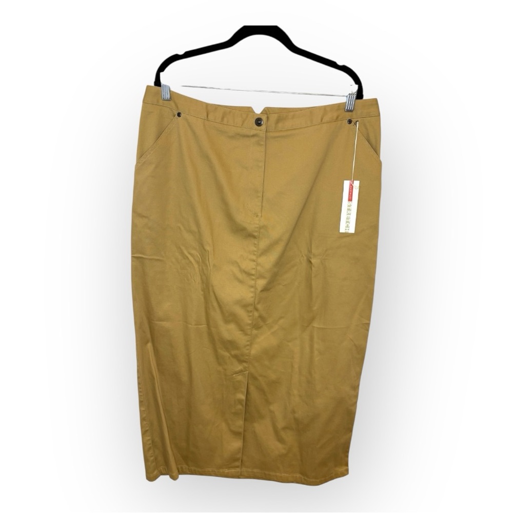 Avenue Stretch Khaki Midi Skirt Neutral Capsule Wardrobe Office Size 16 NWT